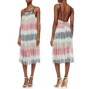 Alice + Olivia Zuri Abstract Square Neck Pleated Flowy Chiffon Midi Dress Sz XS